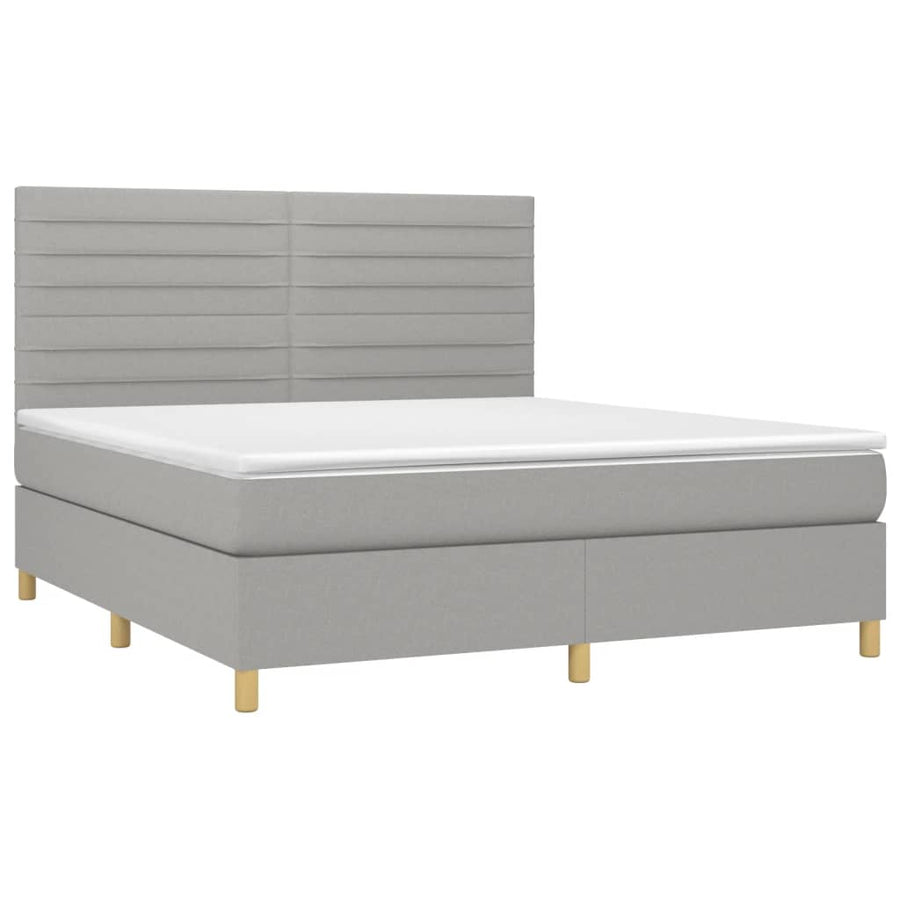 Boxspring Met Matras En Led Stof Lichtgrijs 180 x 200 cm Horizontale strepen