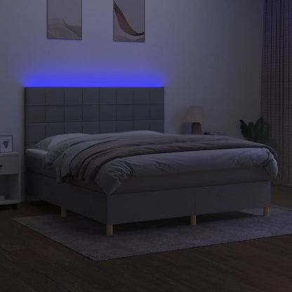 Boxspring Met Matras En Led Stof Lichtgrijs 180 x 200 cm Horizontale strepen