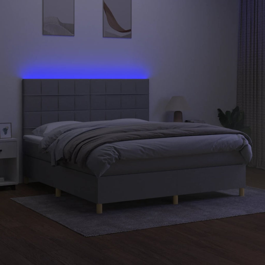 Boxspring Met Matras En Led Stof Lichtgrijs 180 x 200 cm Horizontale strepen