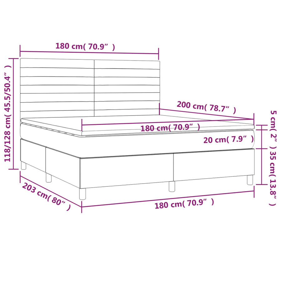Boxspring Met Matras En Led Stof Donkergrijs 180 x 200 cm Horizontale strepen