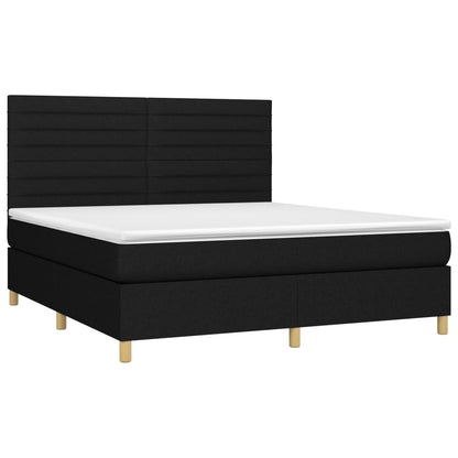 Boxspring Met Matras En Led Stof Zwart 180 x 200 cm Horizontale strepen