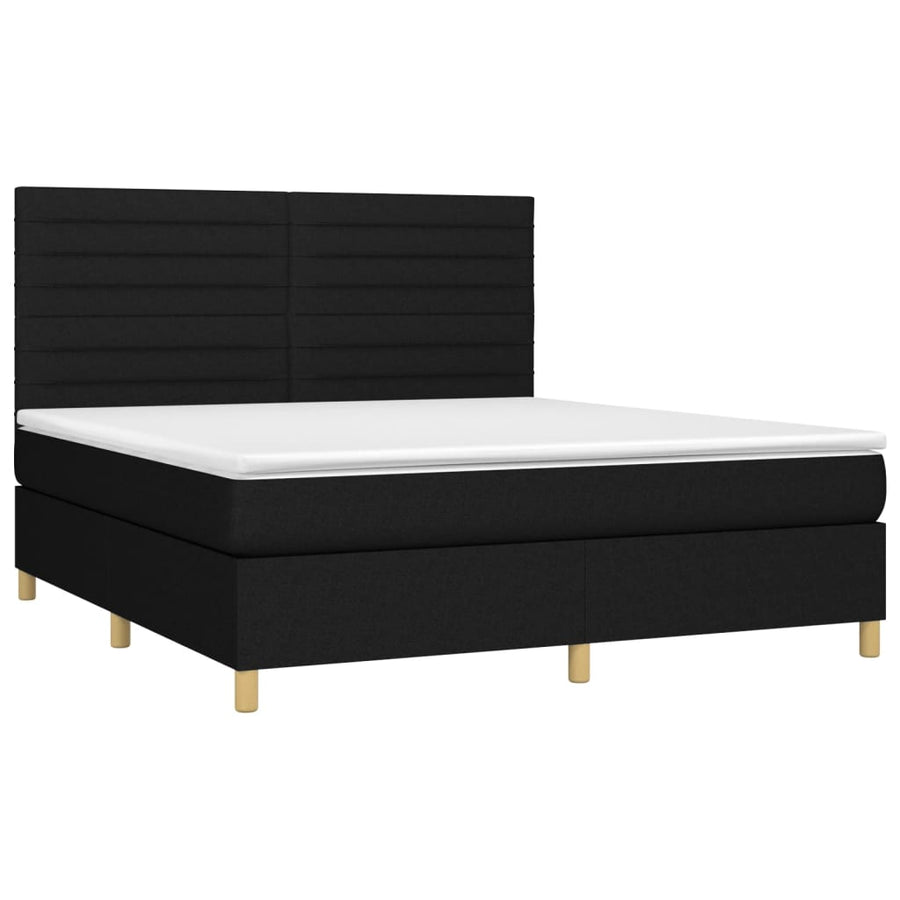 Boxspring Met Matras En Led Stof Zwart 180 x 200 cm Horizontale strepen