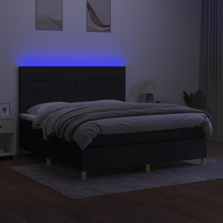 Boxspring Met Matras En Led Stof Zwart 180 x 200 cm Horizontale strepen