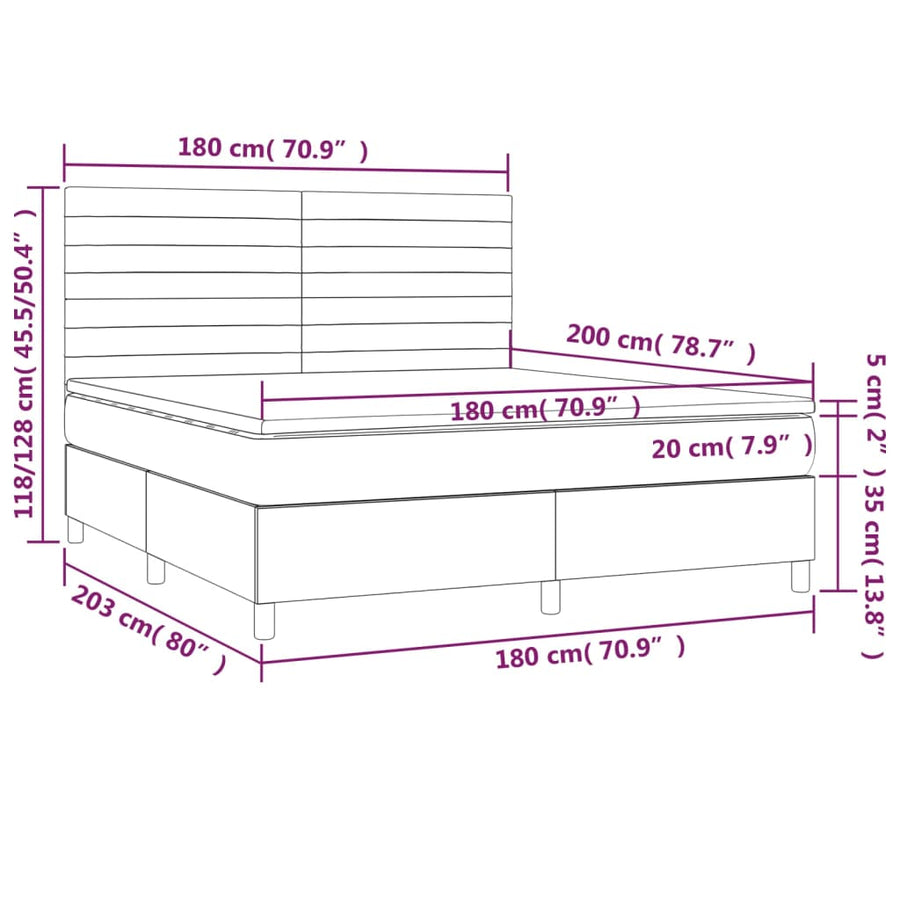 Boxspring Met Matras En Led Stof Zwart 180 x 200 cm Horizontale strepen