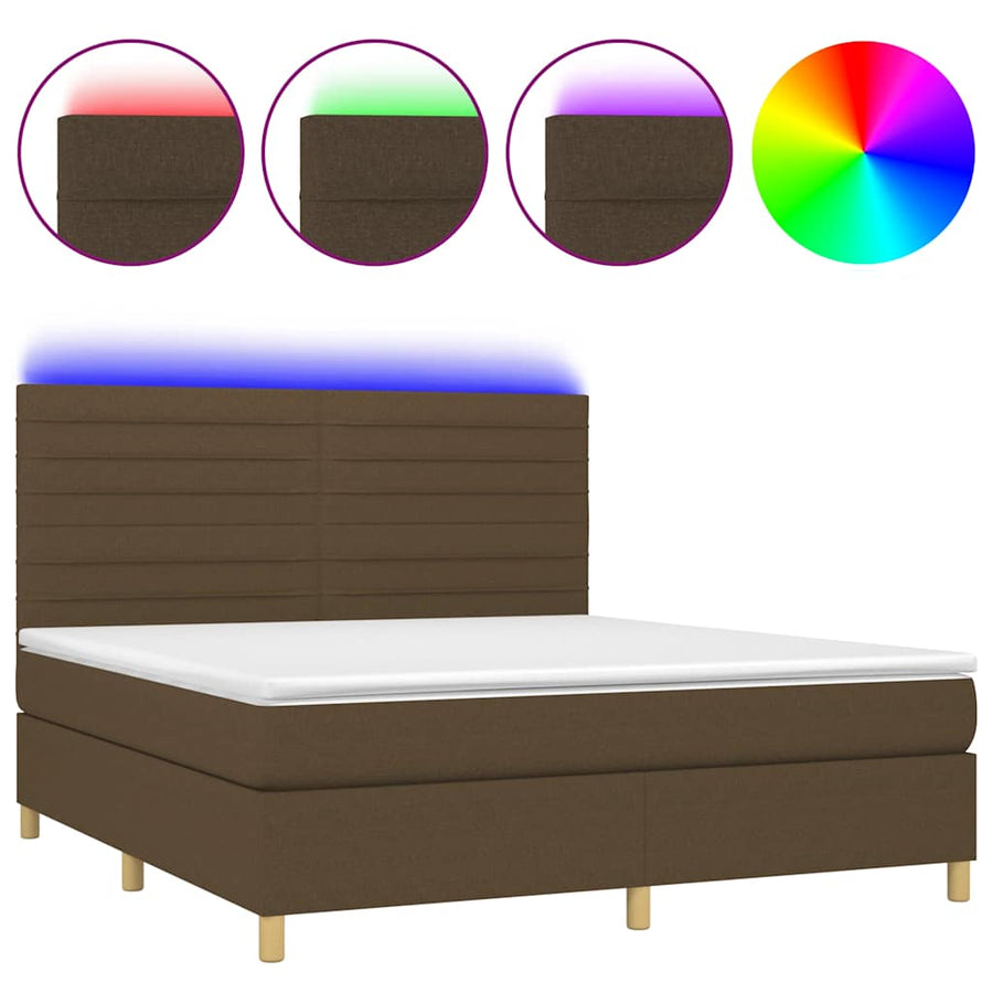 Boxspring Met Matras En Led Stof 180 x 200 cm Donkerbruin