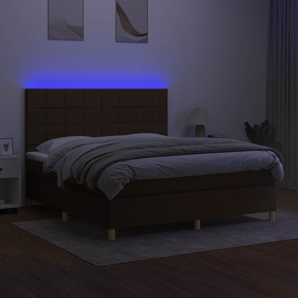 Boxspring Met Matras En Led Stof 180 x 200 cm Donkerbruin