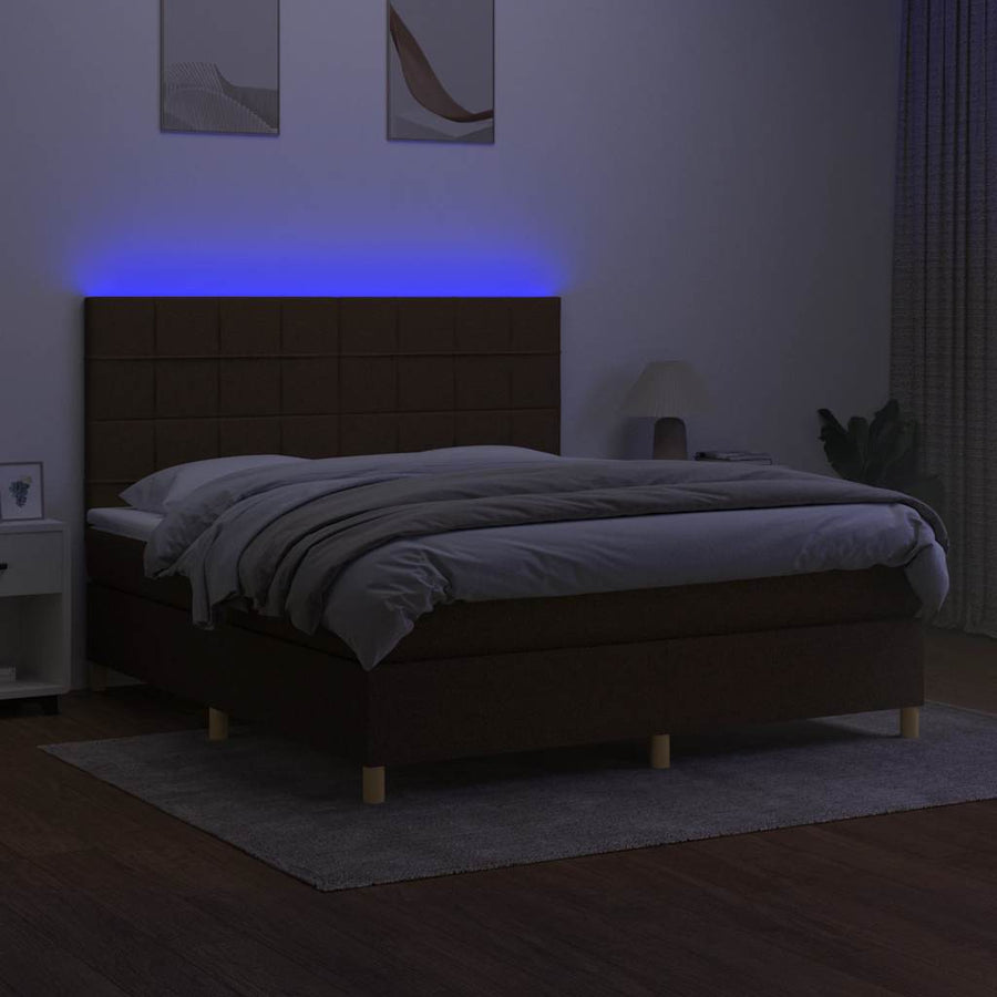 Boxspring Met Matras En Led Stof 180 x 200 cm Donkerbruin
