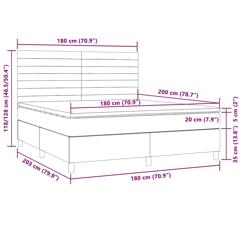 Boxspring Met Matras En Led Stof 180 x 200 cm Donkerbruin