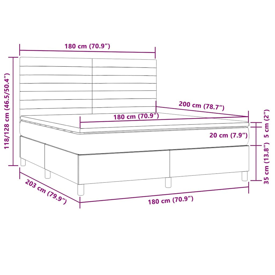 Boxspring Met Matras En Led Stof 180 x 200 cm Donkerbruin