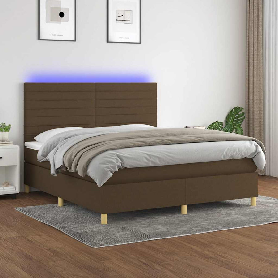 Boxspring Met Matras En Led Stof 180 x 200 cm Donkerbruin
