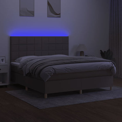 Boxspring Met Matras En Led Stof Taupe 180 x 200 cm Horizontale strepen