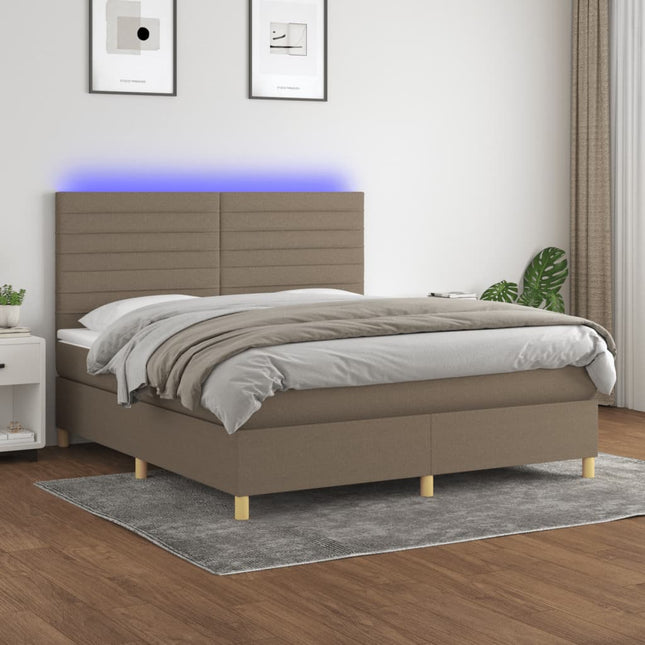 Boxspring Met Matras En Led Stof Taupe 180 x 200 cm Horizontale strepen