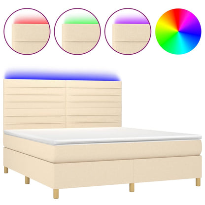Boxspring Met Matras En Led Stof Kleurig 180 x 200 cm Crème