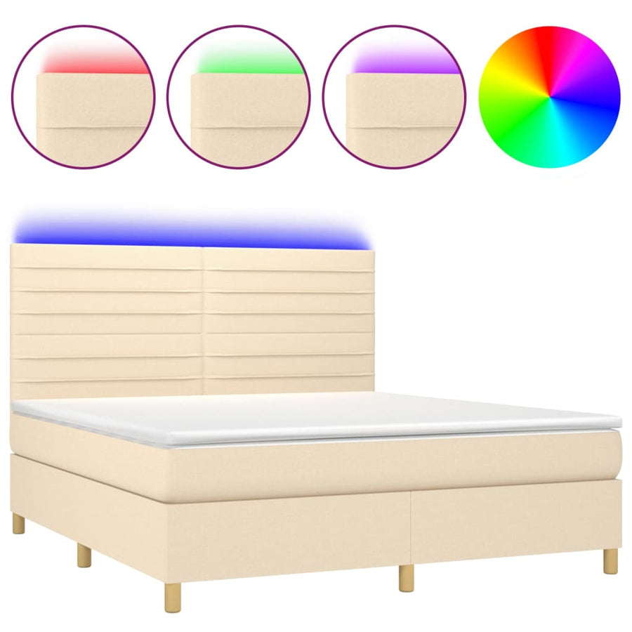 Boxspring Met Matras En Led Stof Kleurig 180 x 200 cm Crème