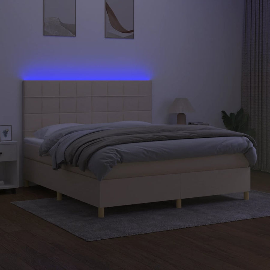 Boxspring Met Matras En Led Stof Kleurig 180 x 200 cm Crème