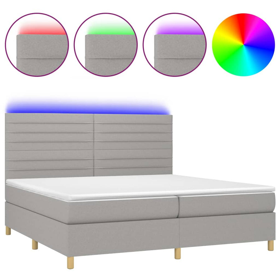 Boxspring Met Matras En Led Stof Lichtgrijs 200 x 200 cm Horizontale strepen