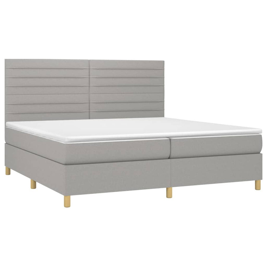 Boxspring Met Matras En Led Stof Lichtgrijs 200 x 200 cm Horizontale strepen