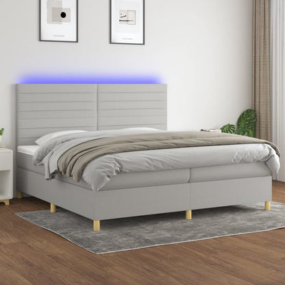 Boxspring Met Matras En Led Stof Lichtgrijs 200 x 200 cm Horizontale strepen