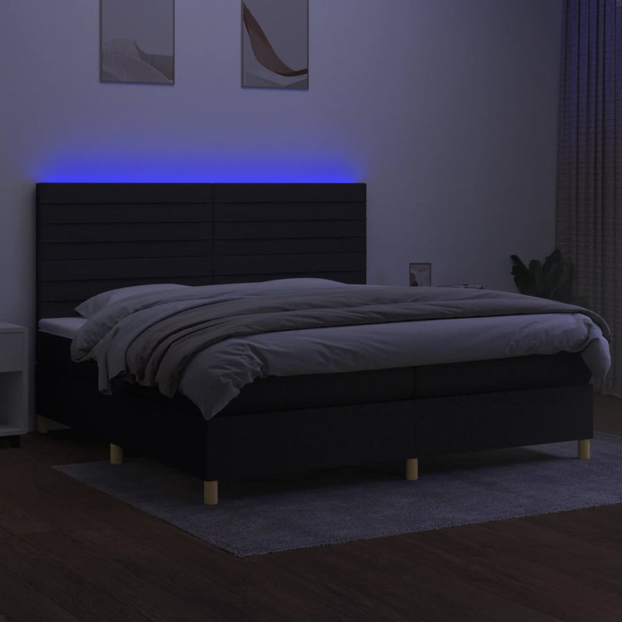 Boxspring Met Matras En Led Stof Zwart 200 x 200 cm Horizontale strepen