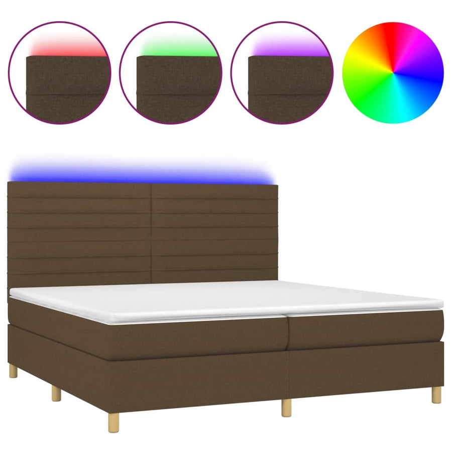Boxspring met matras en LED stof donkerbruin 200x200 cm 200 x 200 cm Donkerbruin