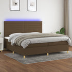 Boxspring met matras en LED stof donkerbruin 200x200 cm 200 x 200 cm Donkerbruin