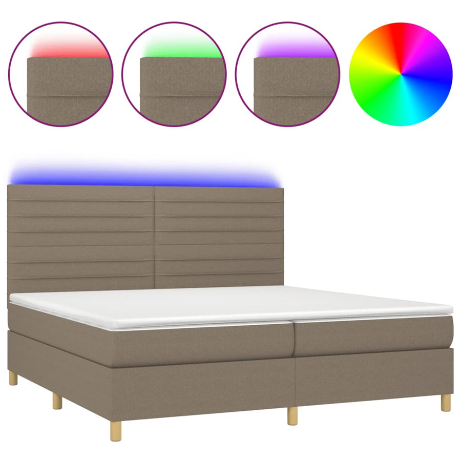 Boxspring met matras en LED stof taupe 200x200 cm 200 x 200 cm Taupe