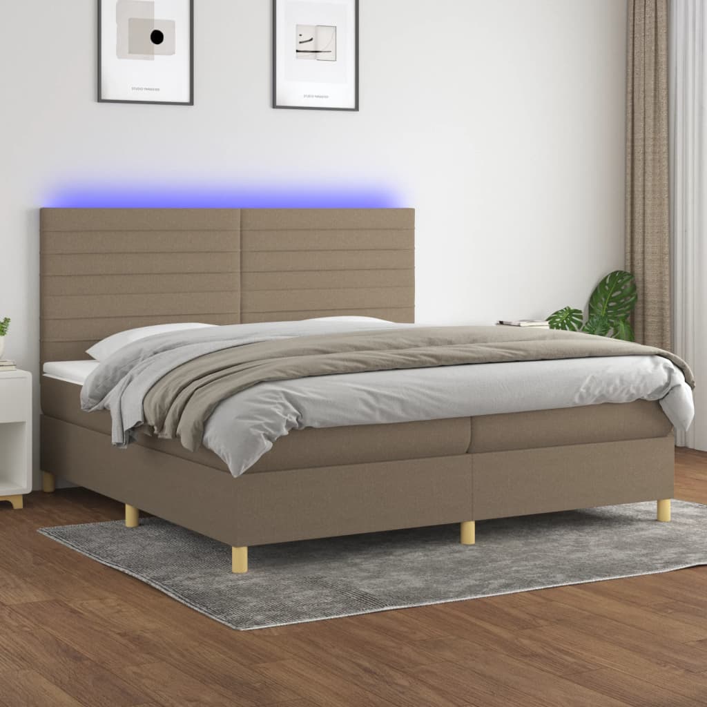 Boxspring met matras en LED stof taupe 200x200 cm 200 x 200 cm Taupe