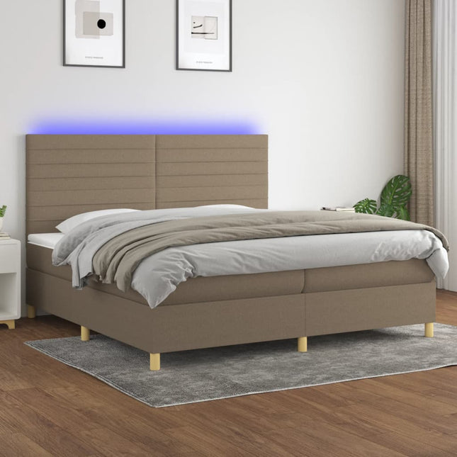 Boxspring met matras en LED stof taupe 200x200 cm 200 x 200 cm Taupe