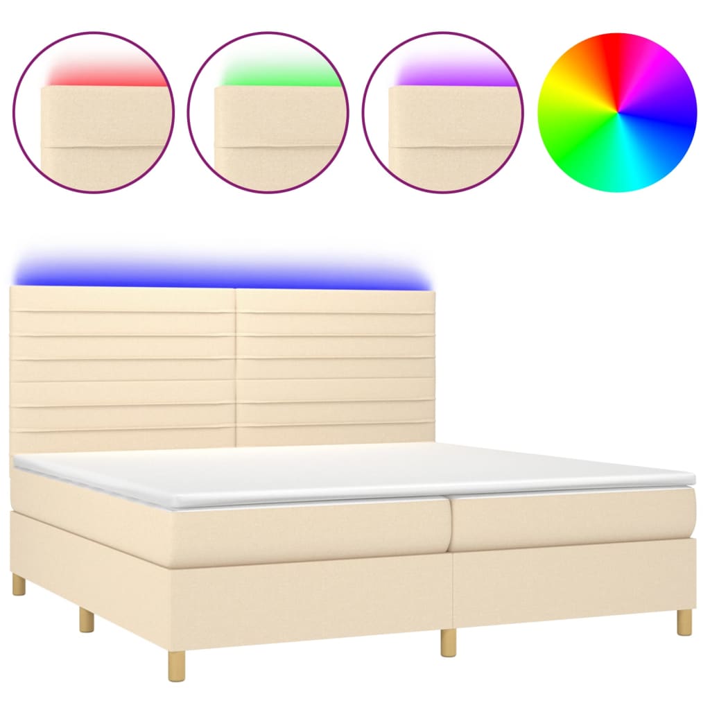 Boxspring Met Matras En Led Stof Kleurig Crème 200 x 200 cm Horizontale strepen