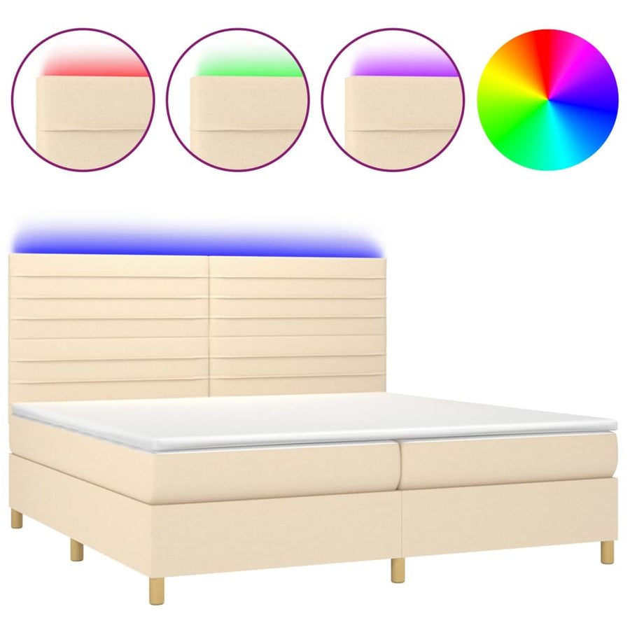 Boxspring Met Matras En Led Stof Kleurig Crème 200 x 200 cm Horizontale strepen