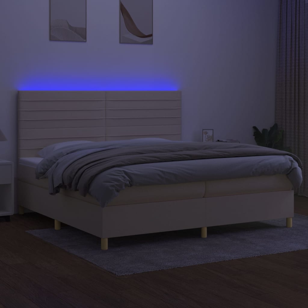 Boxspring Met Matras En Led Stof Kleurig Crème 200 x 200 cm Horizontale strepen