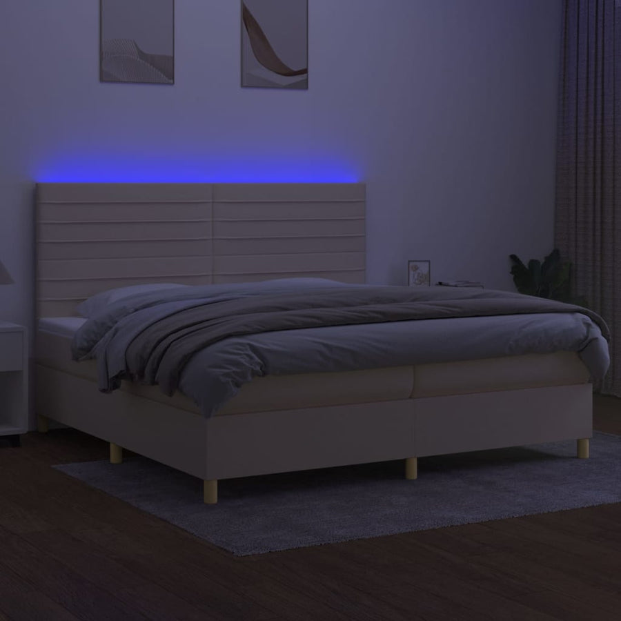 Boxspring Met Matras En Led Stof Kleurig Crème 200 x 200 cm Horizontale strepen