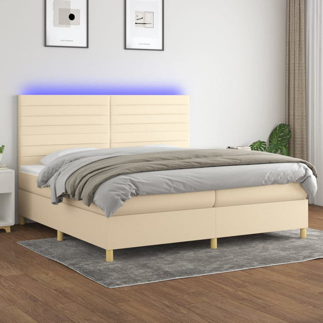 Boxspring Met Matras En Led Stof Kleurig Crème 200 x 200 cm Horizontale strepen