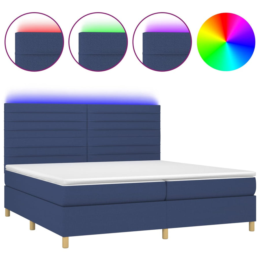 Boxspring Met Matras En Led Stof Blauw 200 x 200 cm Horizontale strepen