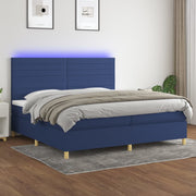 Boxspring 200x200 cm blauw met matras en LED