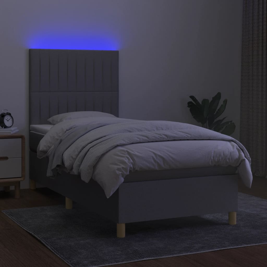 Boxspring Met Matras En Led Stof Lichtgrijs 80 x 200 cm Verticale strepen