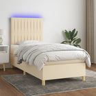 Boxspring Met Matras En Led Stof Kleurig Crème 80 x 200 cm Verticale strepen