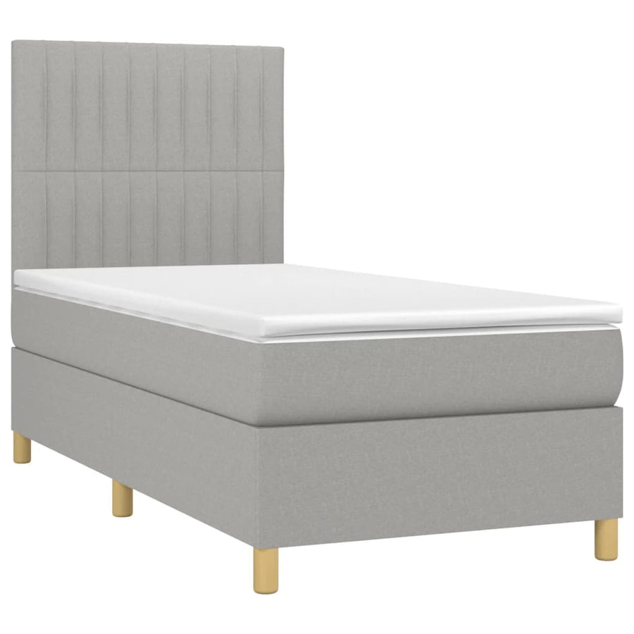 Boxspring Met Matras En Led Stof Lichtgrijs 90 x 190 cm Verticale strepen