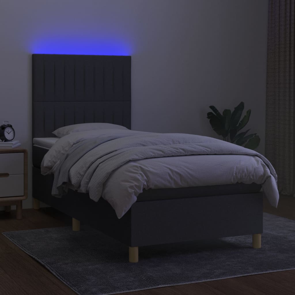 Boxspring Met Matras En Led Stof Donkergrijs 90 x 190 cm Verticale strepen