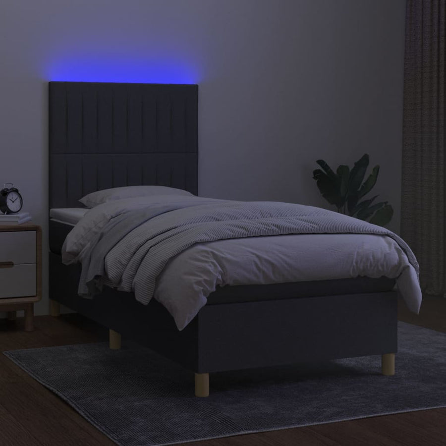 Boxspring Met Matras En Led Stof Donkergrijs 90 x 190 cm Verticale strepen