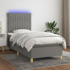 Boxspring Met Matras En Led Stof Donkergrijs 90 x 190 cm Verticale strepen