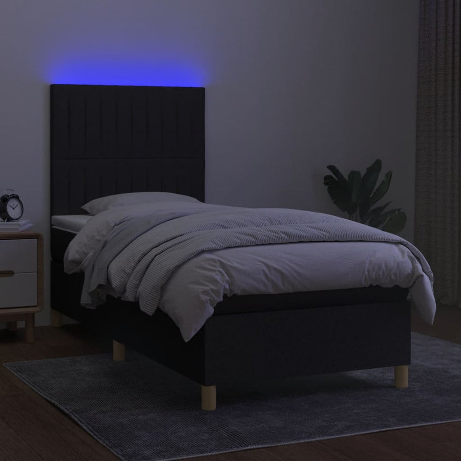 Boxspring Met Matras En Led Stof Zwart 90 x 190 cm Verticale strepen