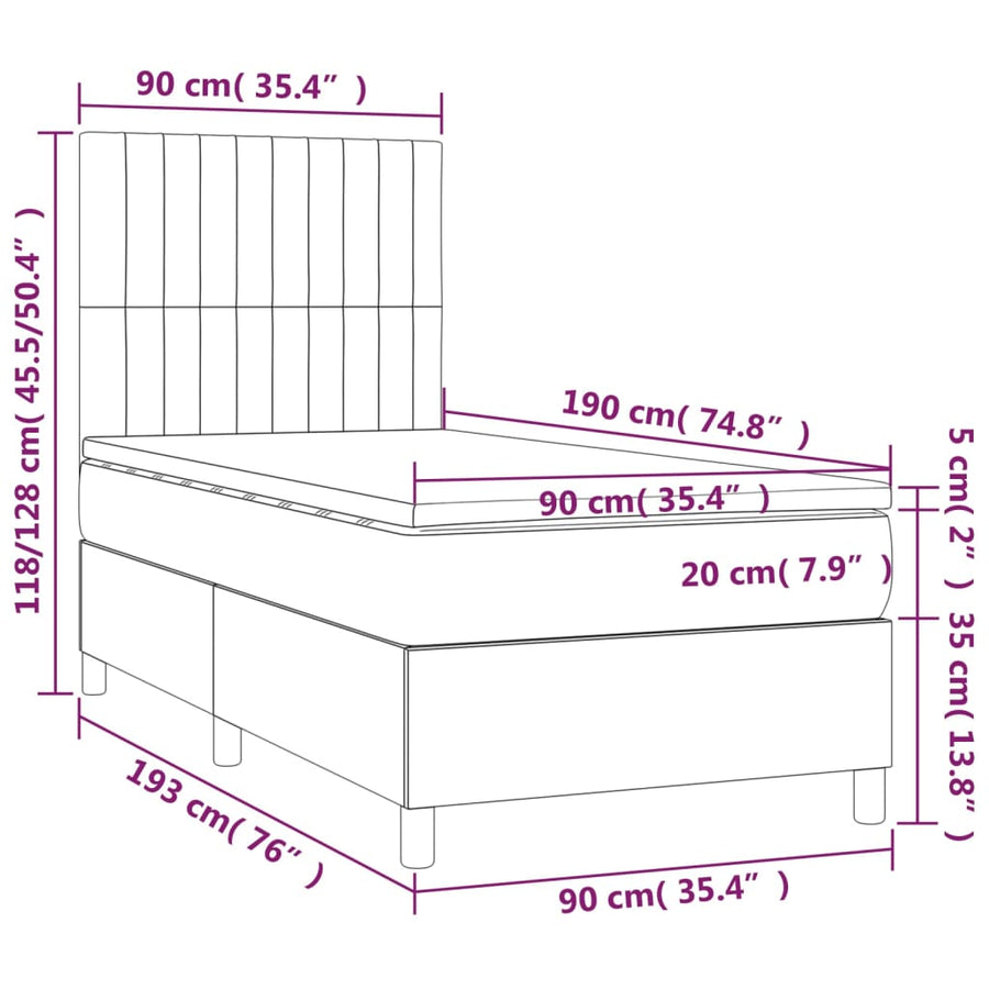 Boxspring Met Matras En Led Stof Zwart 90 x 190 cm Verticale strepen