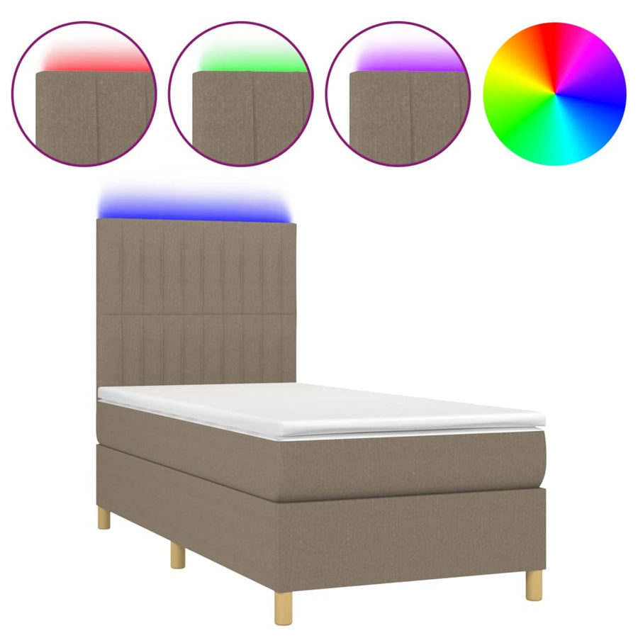 Boxspring met matras en LED stof taupe 90x190 cm 90 x 190 cm Verticale strepen
