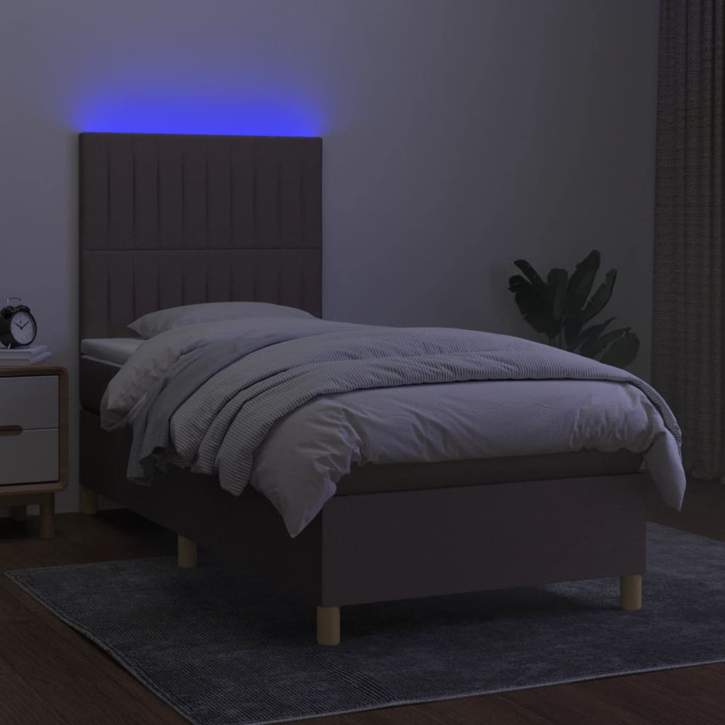 Boxspring met matras en LED stof taupe 90x190 cm 90 x 190 cm Verticale strepen