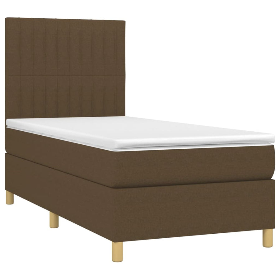Boxspring Met Matras En Led Stof 80X200 Cm Donkerbruin 90 x 200 cm Verticale strepen