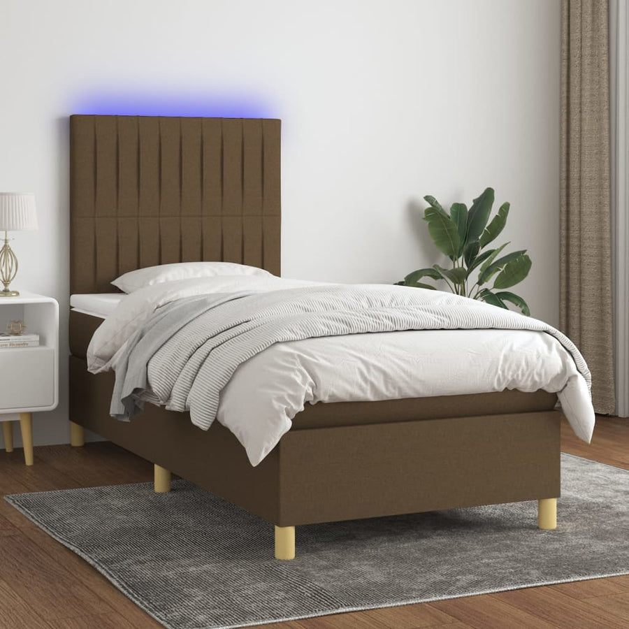 Boxspring Met Matras En Led Stof 80X200 Cm Donkerbruin 90 x 200 cm Verticale strepen