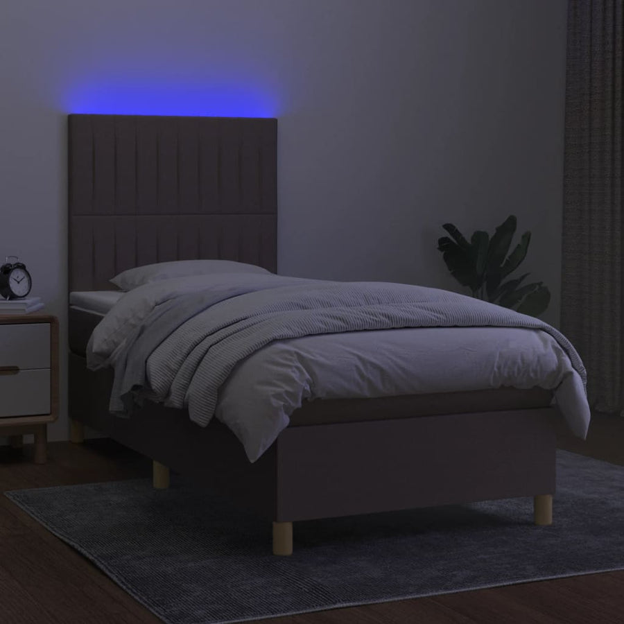 Boxspring met matras en LED stof taupe 80x200 cm 90 x 200 cm Verticale strepen