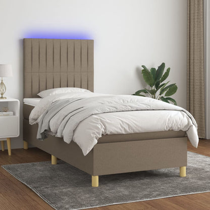 Boxspring met matras en LED stof taupe 80x200 cm 90 x 200 cm Verticale strepen