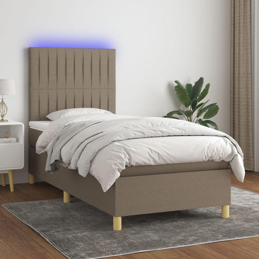Boxspring met matras en LED stof taupe 80x200 cm 90 x 200 cm Verticale strepen
